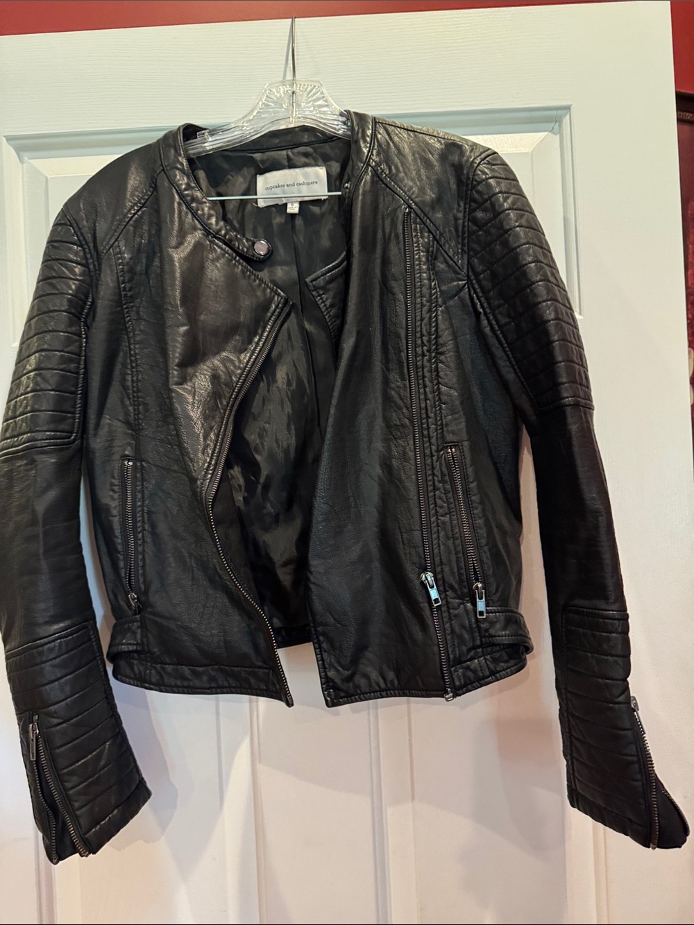 cupcakes & cashmere Black Quilted-Sleeve Leather Moto Jacket